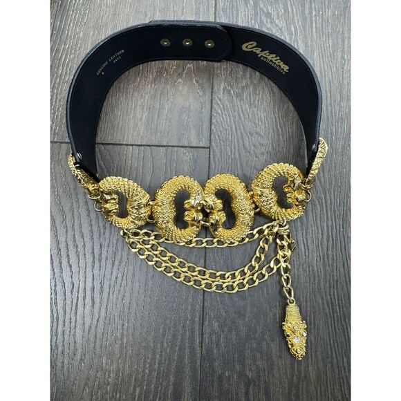 Vintage Captiva Collectibles Chains Drape Panther Links Black Leather Belt M - Picture 3 of 7